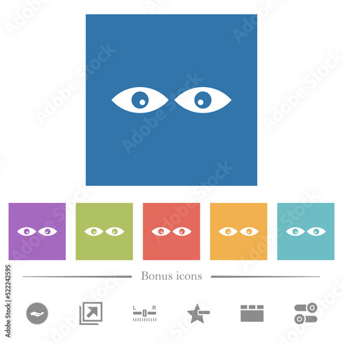 Watching eyes solid flat white icons in square backgrounds