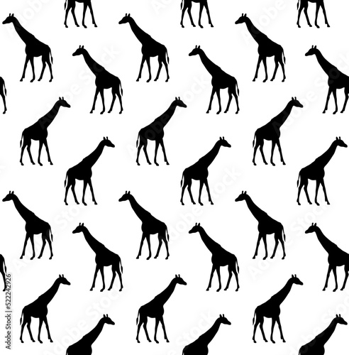 Vector seamless pattern of flat hand drawn giraffe silhouette isolated on white background