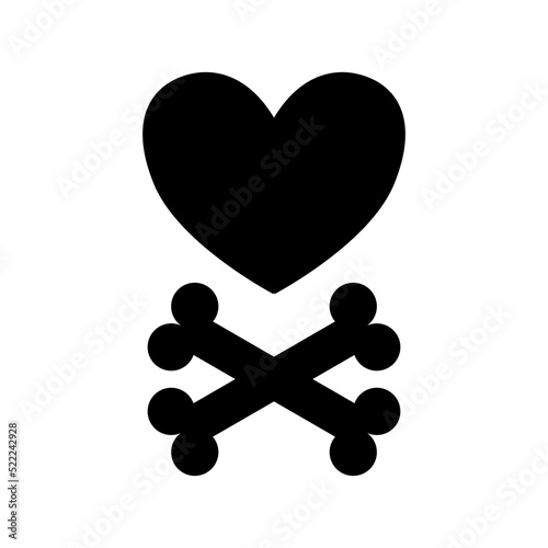 Vector flat heart and crossed bones isolated on white background