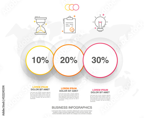 Modern vector infographics with three circles. Business template with 3 steps...