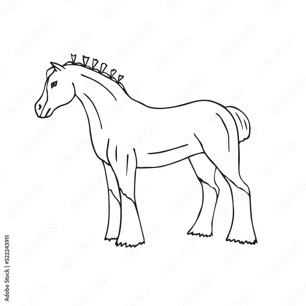 Vector hand drawn doodle sketch shire horse isolated on white background