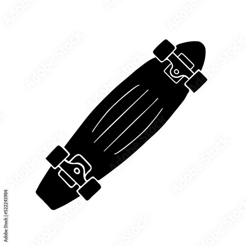 Vector hand drawn doodle sketch black cruiser skateboard isolated on white background