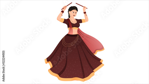Girl in traditional gujarati garba dress, Girl in chaniya choli vector. Navratri dandiya vector photo