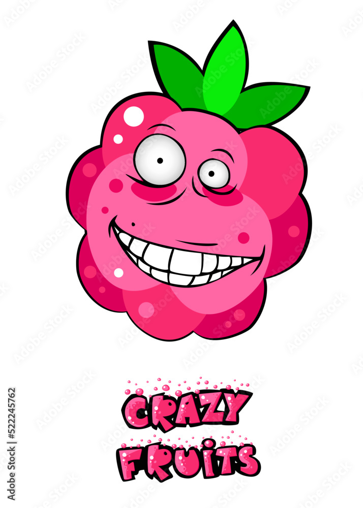 Obraz premium Cute crazy fruit collection, one of them strawberry. Cartoon character for your food design. Healthy food concept. Vegan, vegetarian and diet, sport food. Smoothies and juices, jams.