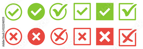 checkmark and X mark icon. check and uncheck icon vector. validation icon vector. for apps and websites. photo