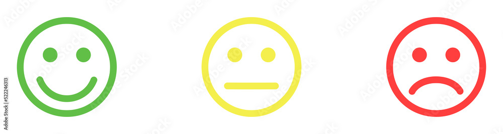 Emoji icon set of satisfaction level. Simple feedback in form of emotions in flat style. Customer feedback. Range to assess the emotions Excellent, good, normal, bad, awful symbols Vector illustration Emoji icon set of satisfaction level. Simple feedback in form of emotions in flat style. Customer feedback. Range to assess the emotions Excellent, good, normal, bad, awful symbols Vector illustration