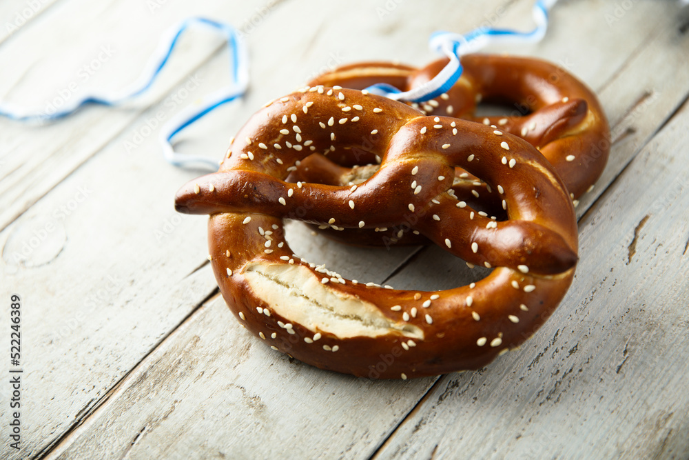 Traditional homemade pretzels with sesame seeds Traditional homemade pretzels with sesame seeds
