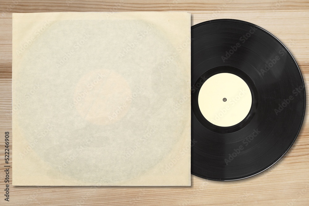 Vinyl record in paper case. Mockup vinyl envelope. Music album sleeve