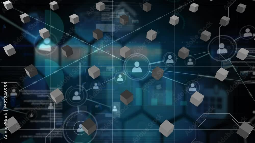 Animation of network of connections over data processing Stock Video ...