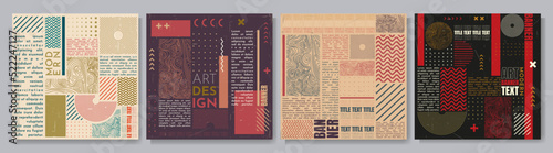 Vector illustration. Modern art graphic. Stylish geometric background. Design element for social media template, web banner. 60s, 70s retro style graphic. Traditional style wallpaper. Vintage color