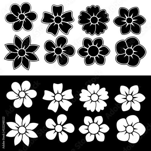 Set of white and black flower icons