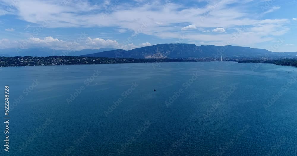 Aerial shot of Leman lake with Saleve mountain in the background Aerial shot of Leman lake with Saleve mountain in the background