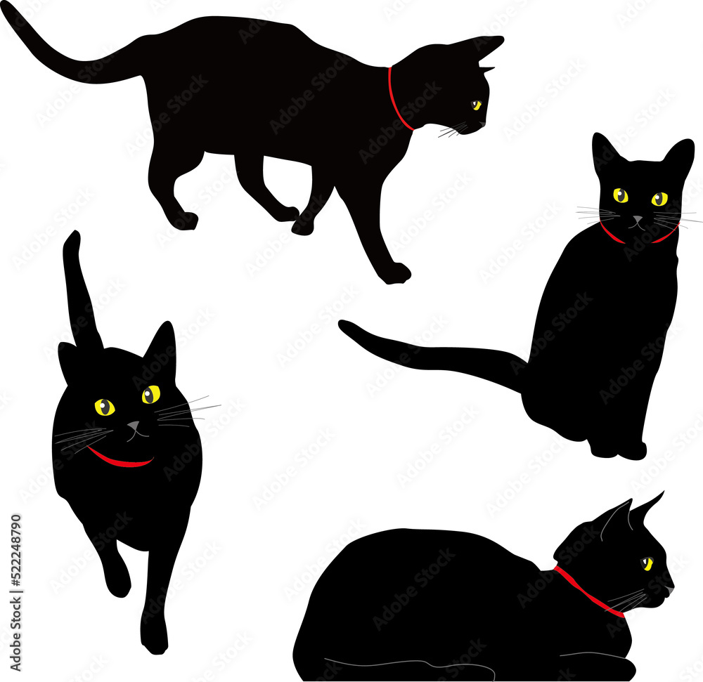 黒猫4ポーズイラストセット