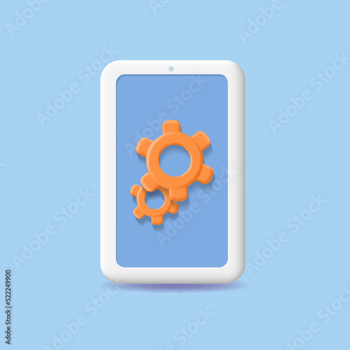 Phone settings icon. 3d mobile phone and Gear. Smartphone and setting up sign.