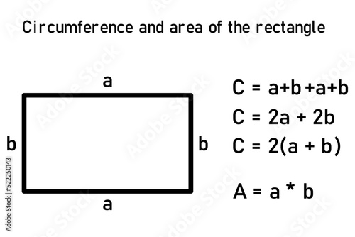 The graphic representation of the circumference and area of a rectangle with an equation