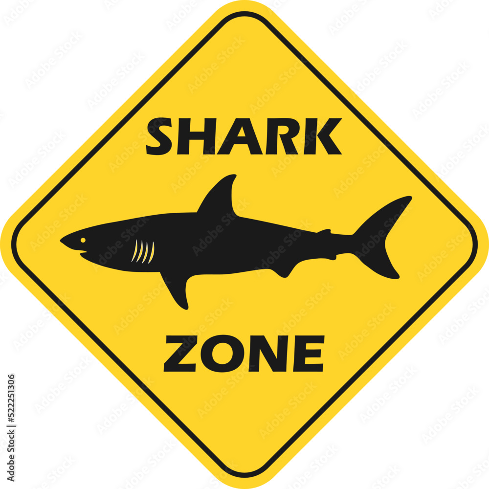 Shark zone warning. Sharks sighted danger symbol board. Marine caution ...
