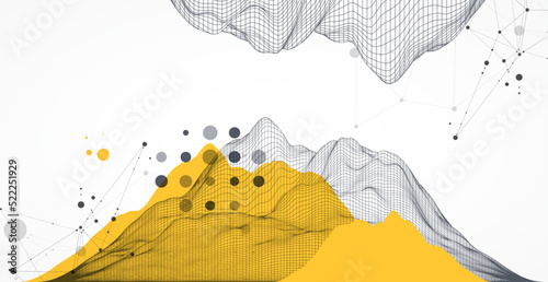 Trendy abstract wireframe background. Modern science or technology art elements. Surface illustration. Vector.