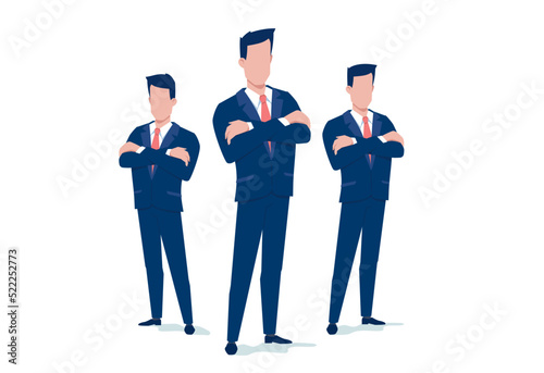 Vector business illustration of business team of man on white color background. Flat style design of super team manager