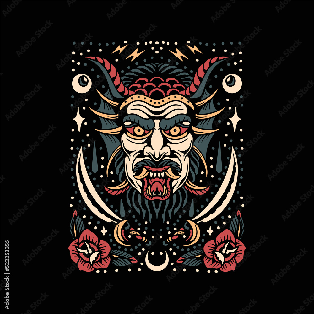 krampus tattoo set vector design