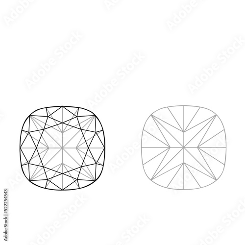 Sketch of a cushion cut diamond on white background. cushion diamond cut shape and design diagrams vector illustration EPS forma