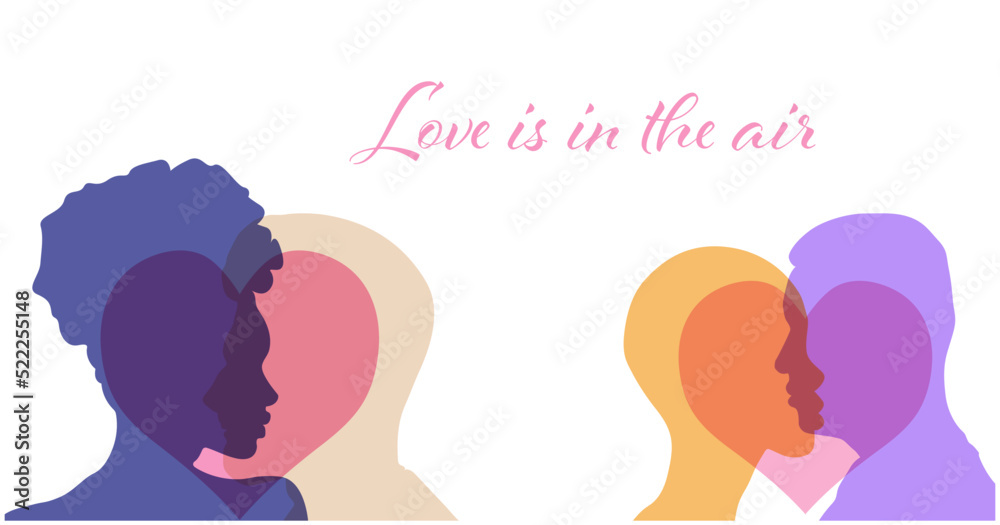 People silhouette head isolated. Love is in the air concept.