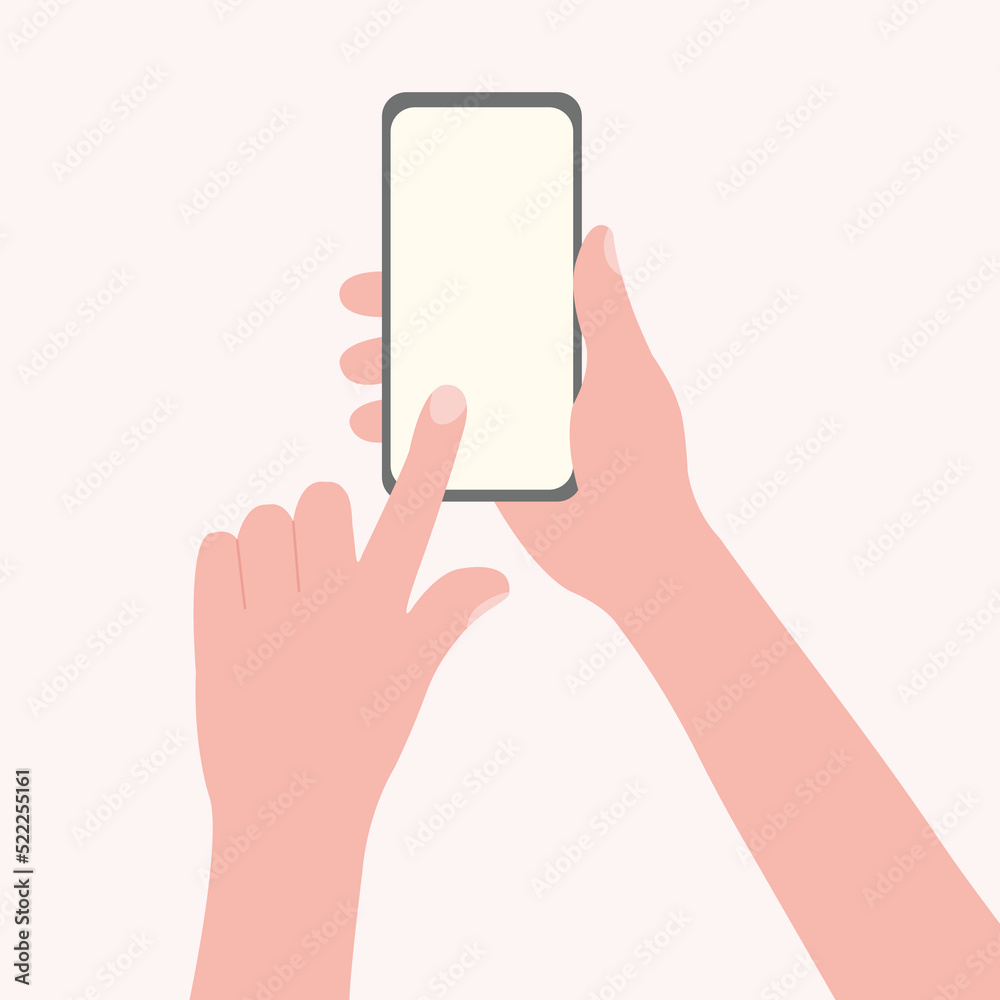 Human hands holding smartphone and click the button concept. Template for mobile application mockups.