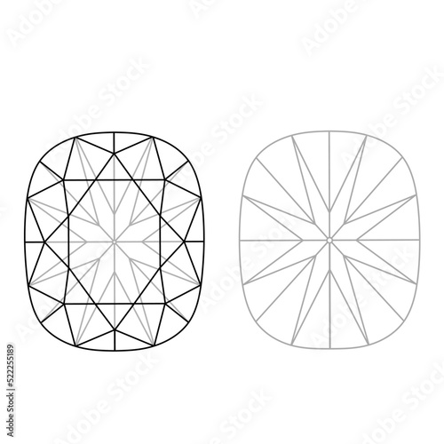 Sketch of a cushion cut diamond on white background. cushion diamond cut shape and design diagrams vector illustration EPS format