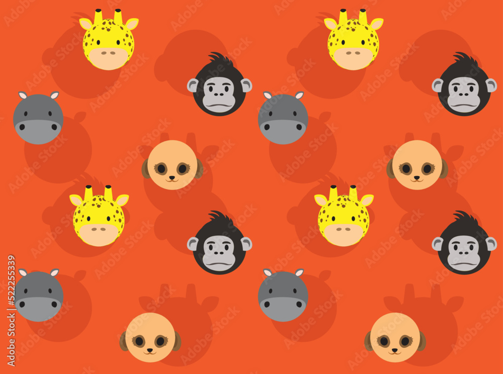 Obraz premium Animal Ball Head Gorilla Meerkat Giraffe Hippopotamus Cartoon Seamless Wallpaper Background