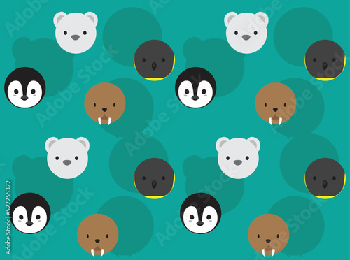 Animal Ball Head Penguin Polar Bear Walrus Cartoon Seamless Wallpaper Background
