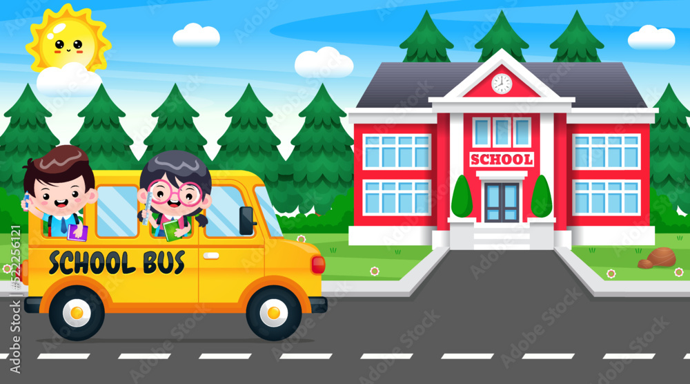 Naklejka premium Student Arrive To School By Bus