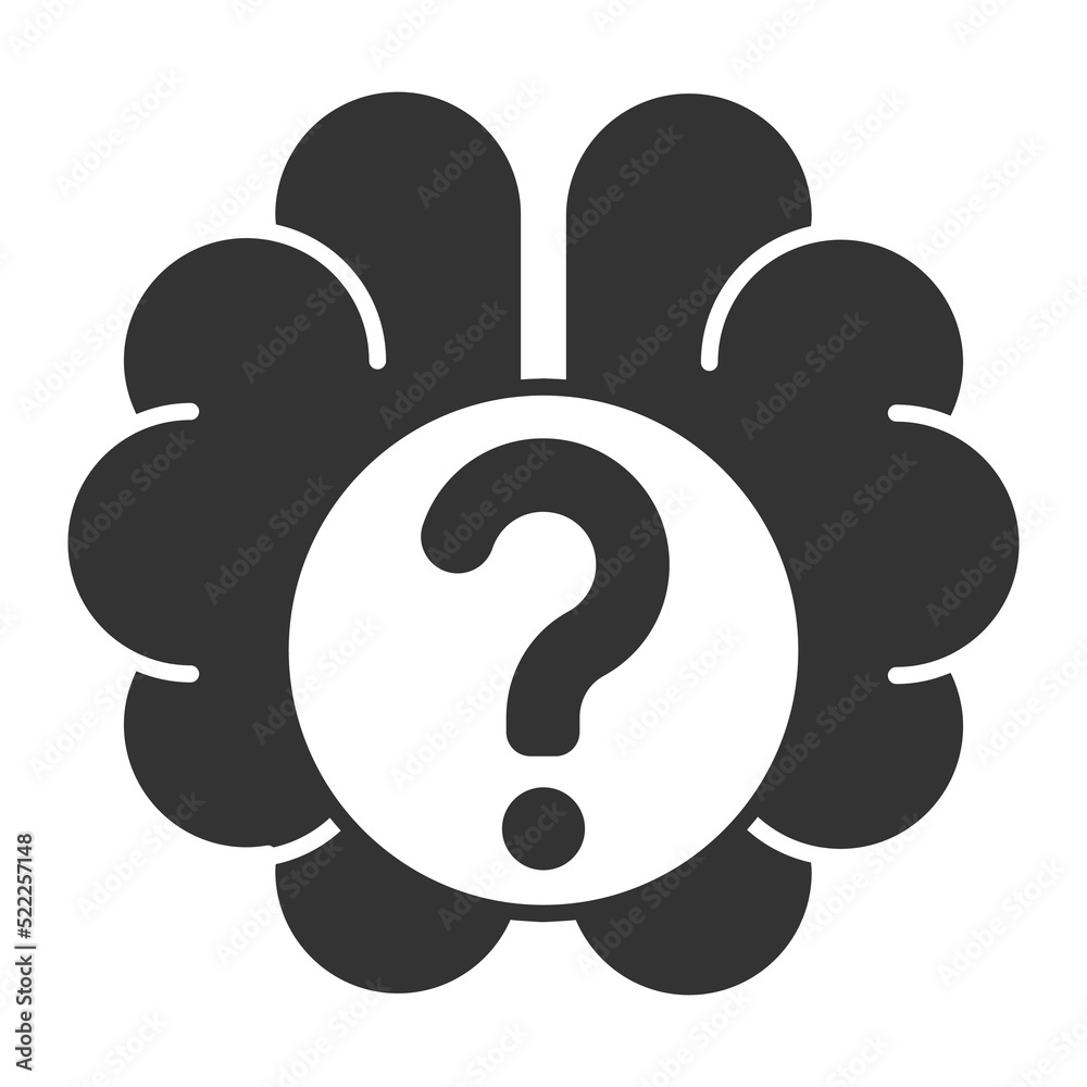 Question, reflections in the brain - icon, illustration on white background, glyph style Question, reflections in the brain - icon, illustration on white background, glyph style
