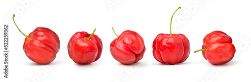 Acerola cherry collection isolated on white background. Clipping path. photo