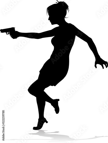 Silhouette Woman Female Movie Action Hero With Gun