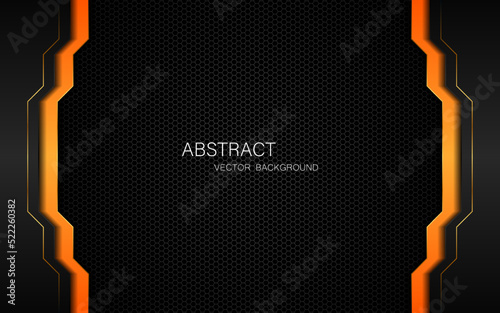 Dark steel mesh abstract background with black and orange polygon shapes, free space for design. modern technology innovation concept background	