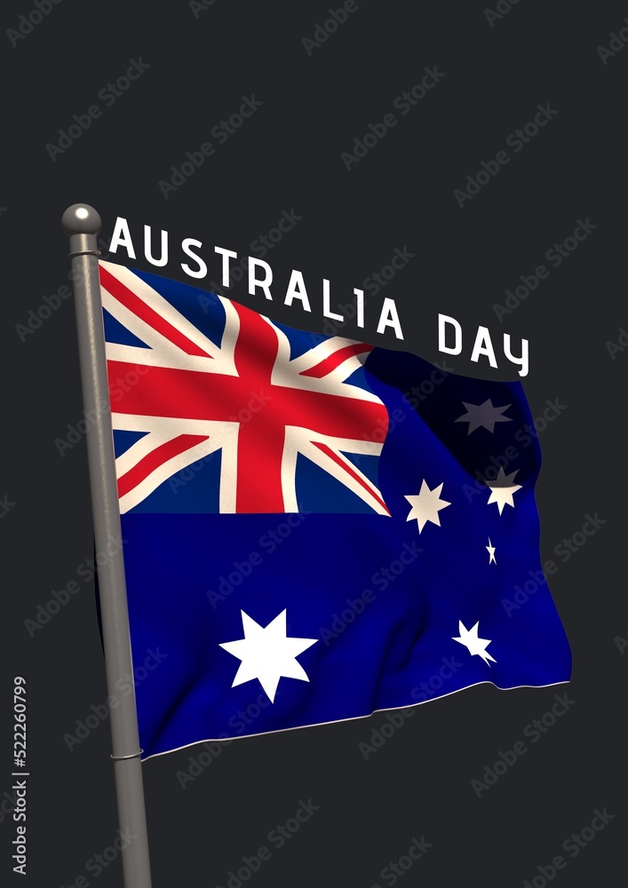 Fototapeta premium Composition of australia day text over flag of australia on black backgorund