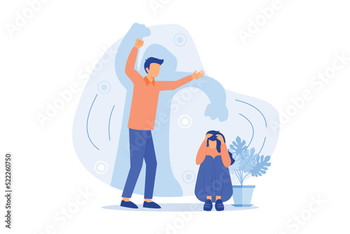 Fototapeta Naklejka Na Ścianę i Meble -  Domestic violencez, Domestic physical sexual abuse, home violence, scared woman, ask for help, beating wife, harrasment, family conflictgement Flat vector Modern illustration