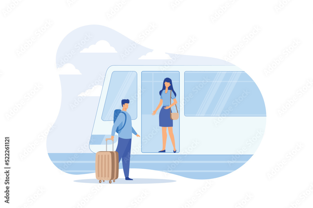 Urban transport ublic transport system, urban busy roads, car traffic, platform of subway station, bus stop, people waiting, metro railway Flat vector Modern illustration