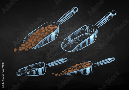 Chalk illustration set of metal coffee scoops