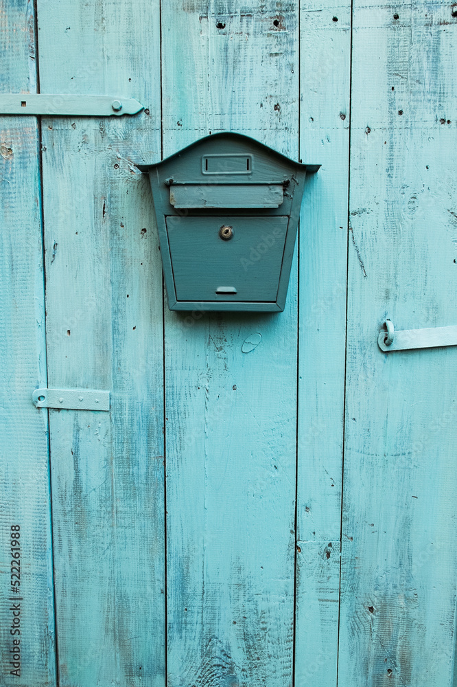 skrzynka, stara, skrzynka na listy, niebieska, stare drzwi, poczta, list, 