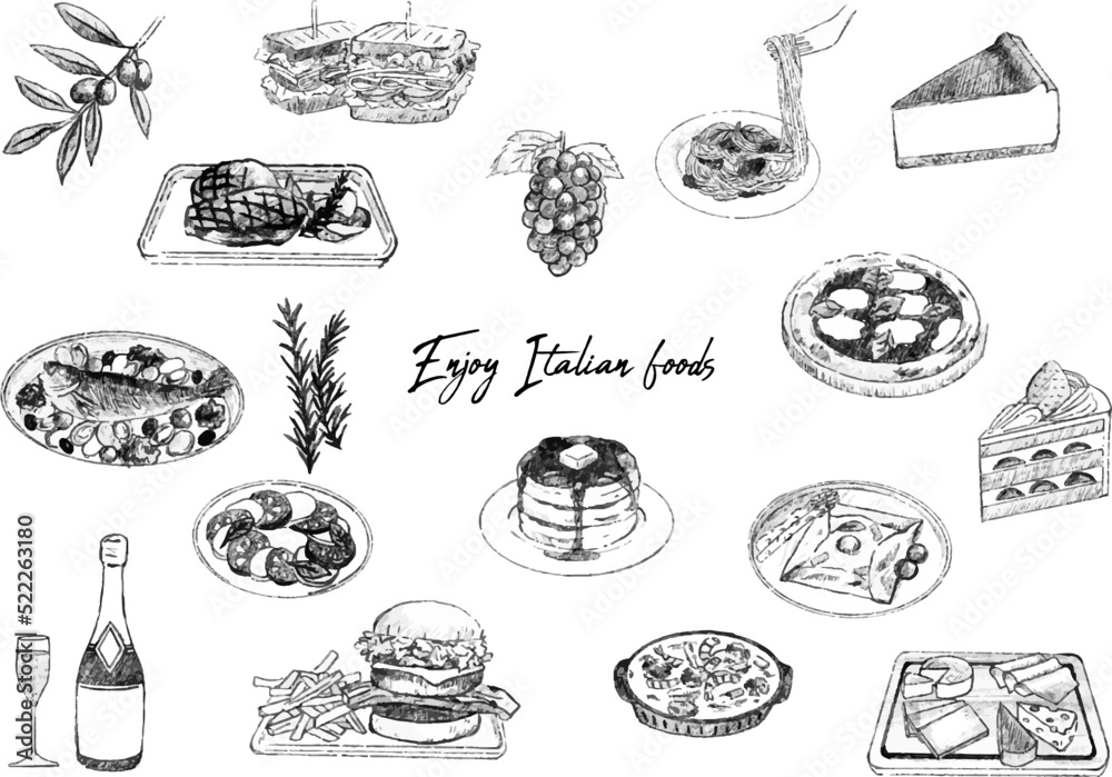 Various sketch italian foods illustration Various sketch italian foods illustration