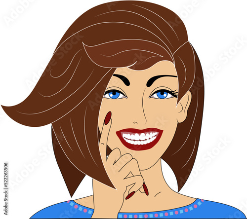 A girl with blue eyes and beautiful teeth laughed merrily