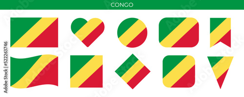 Congo flag set. Vector illustration isolated on white background