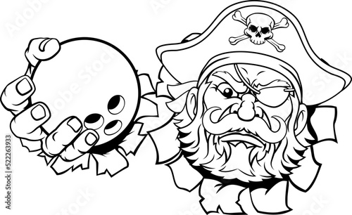 Pirate Ten Pin Bowling Ball Sports Mascot Cartoon