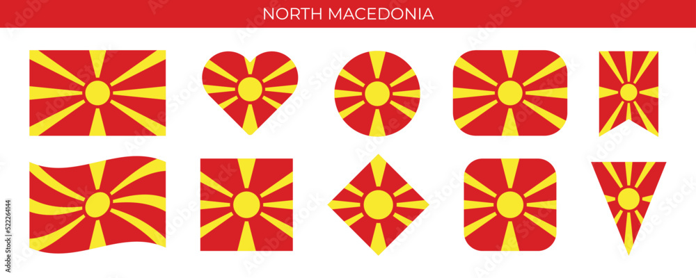 North Macedonia flag set. Vector illustration isolated on white background
