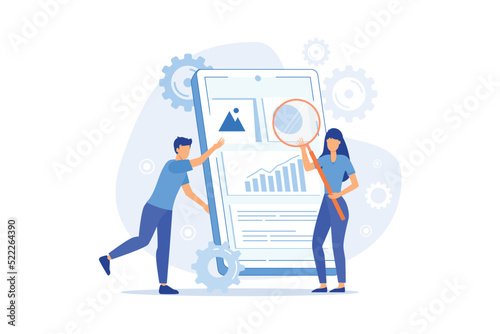 Mobile application development Mobile device app building platform, frontend software development, UI and UX design, smartphone market flat design modern illustration