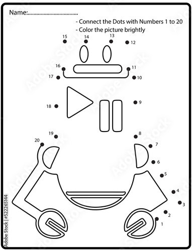 Educational game of dot to dot puzzle with doodle robot for children,Vector illustration