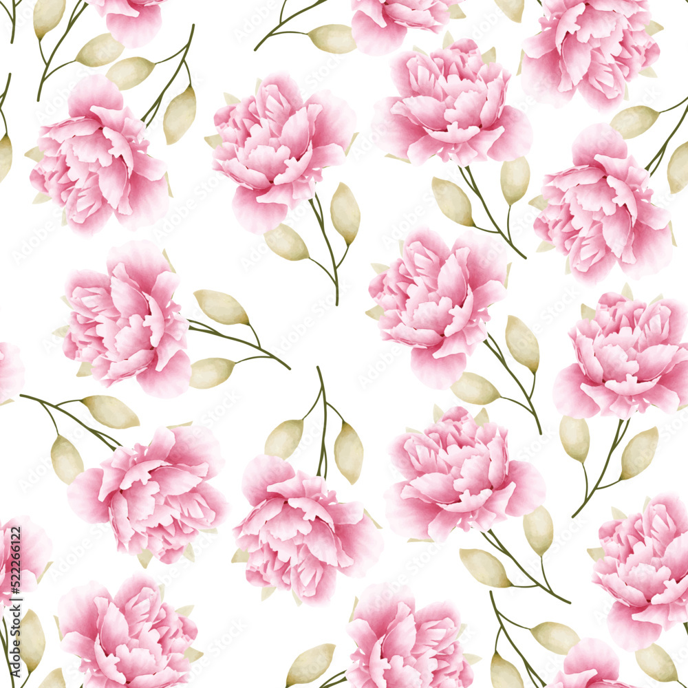 peony floral and leaves seamless pattern