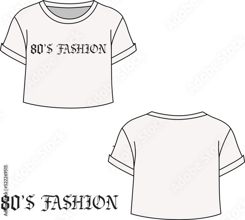 80's fashion printed vector tee design, T-shirt crop top for women young, female