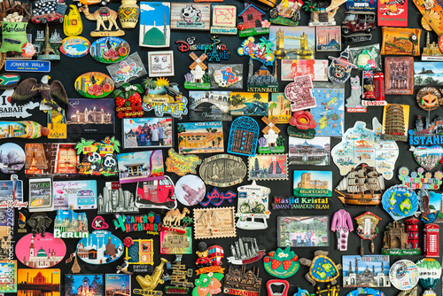 Fridge magnets from trips all around the world photo