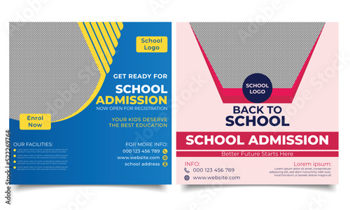 School admission banner or poster design template. school, college, kids, education poster, or editable banner or flyer design.